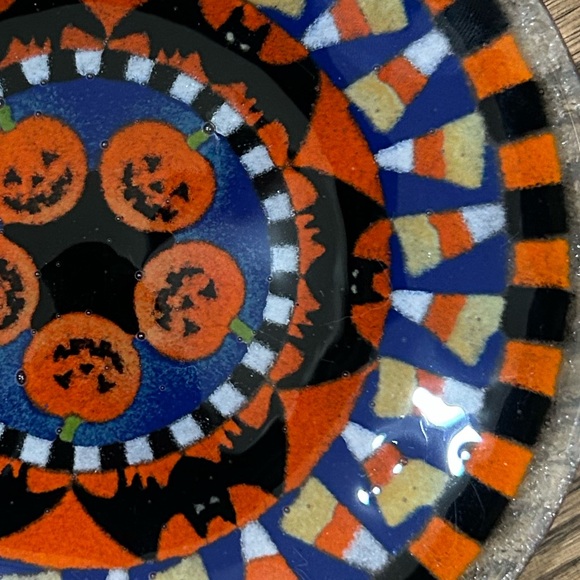 (Host Pick) Peggy Karr Glass 8” Round In Halloween Design Serving Platter - Picture 2 of 6